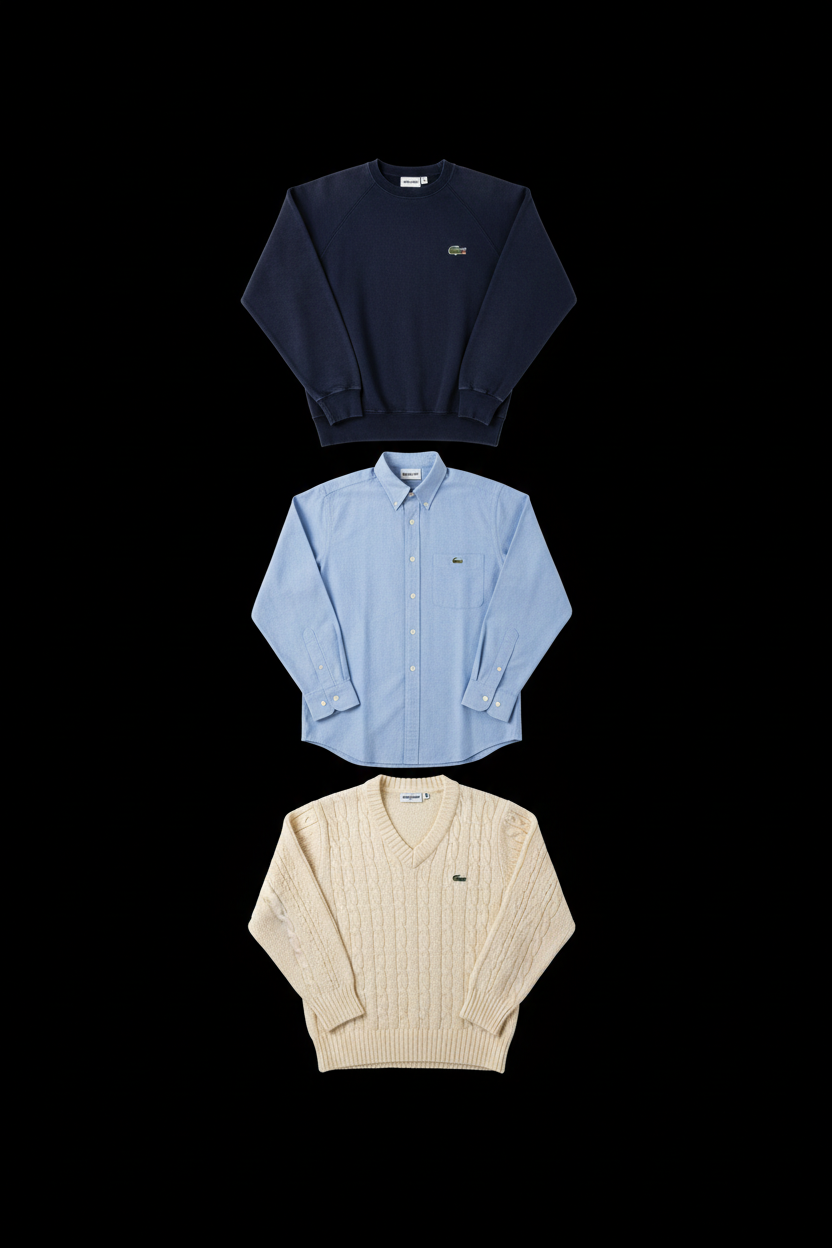 Box Lacoste - Lot 20, 50, 100 pièces | Mix Homme & Femme | Sweat, T-shirt, Chemise, Pantalon | Grade A