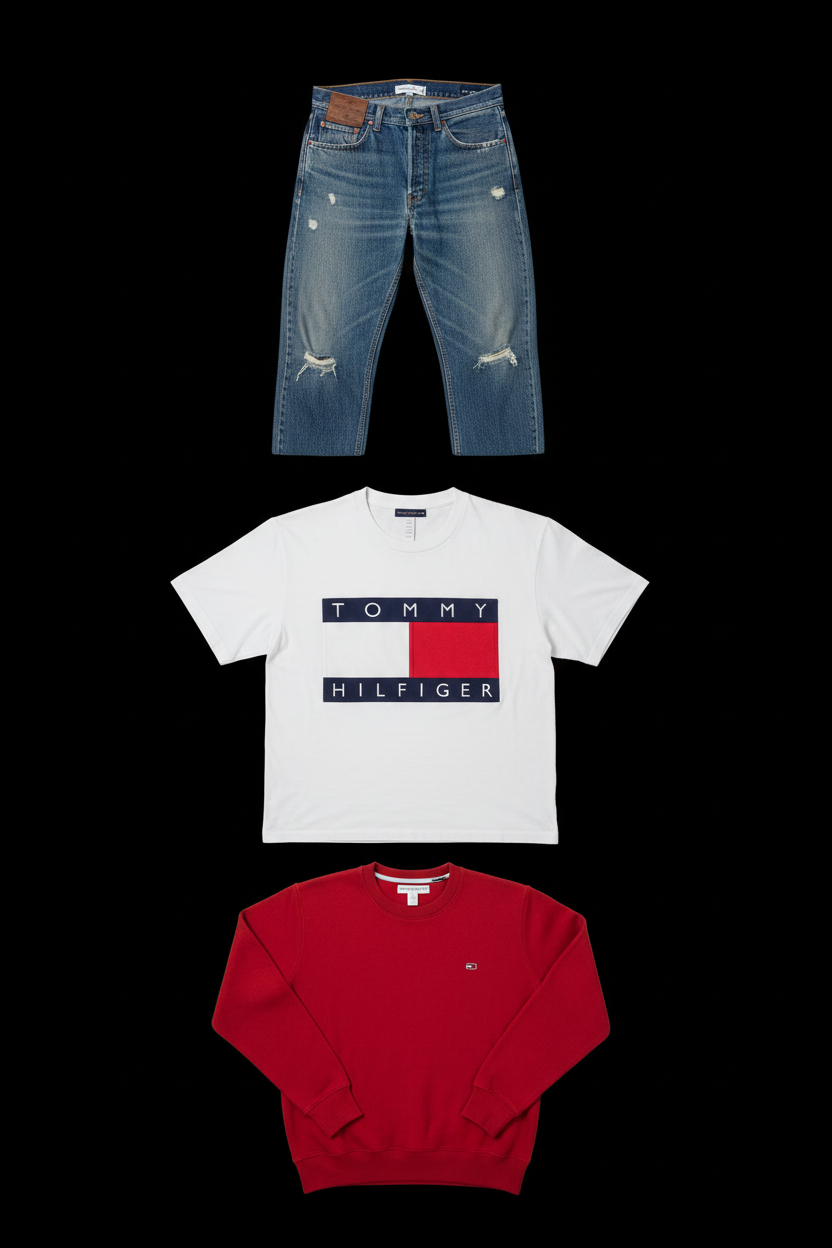 Box Tommy Hilfiger "Full Look" - Lot 20, 50, 100 pièces | Mix Homme & Femme | Doudoune, Pull, Chemise, Polo | Grade A-2