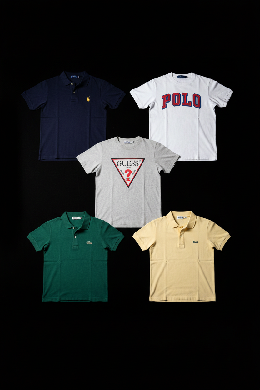 T-shirts Mix Marques Premium - Lot 20, 50, 100 pièces | Ralph Lauren, Lacoste, Tommy, Guess