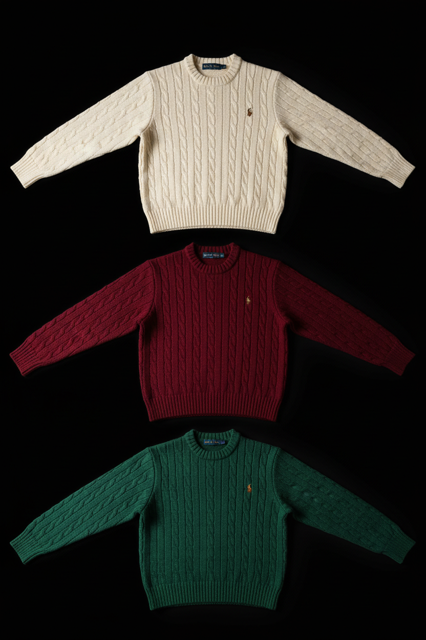 Pull Torsadé Ralph Lauren - Lot 20, 50, 100 pièces | Cable Knit Vintage Grade A