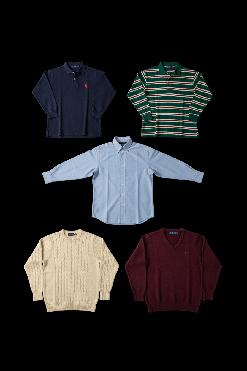 Box Ralph Lauren - Lot 20, 50, 100 pièces | Mix Équilibré Veste, Pull, Chemise, Pantalon | Grade A